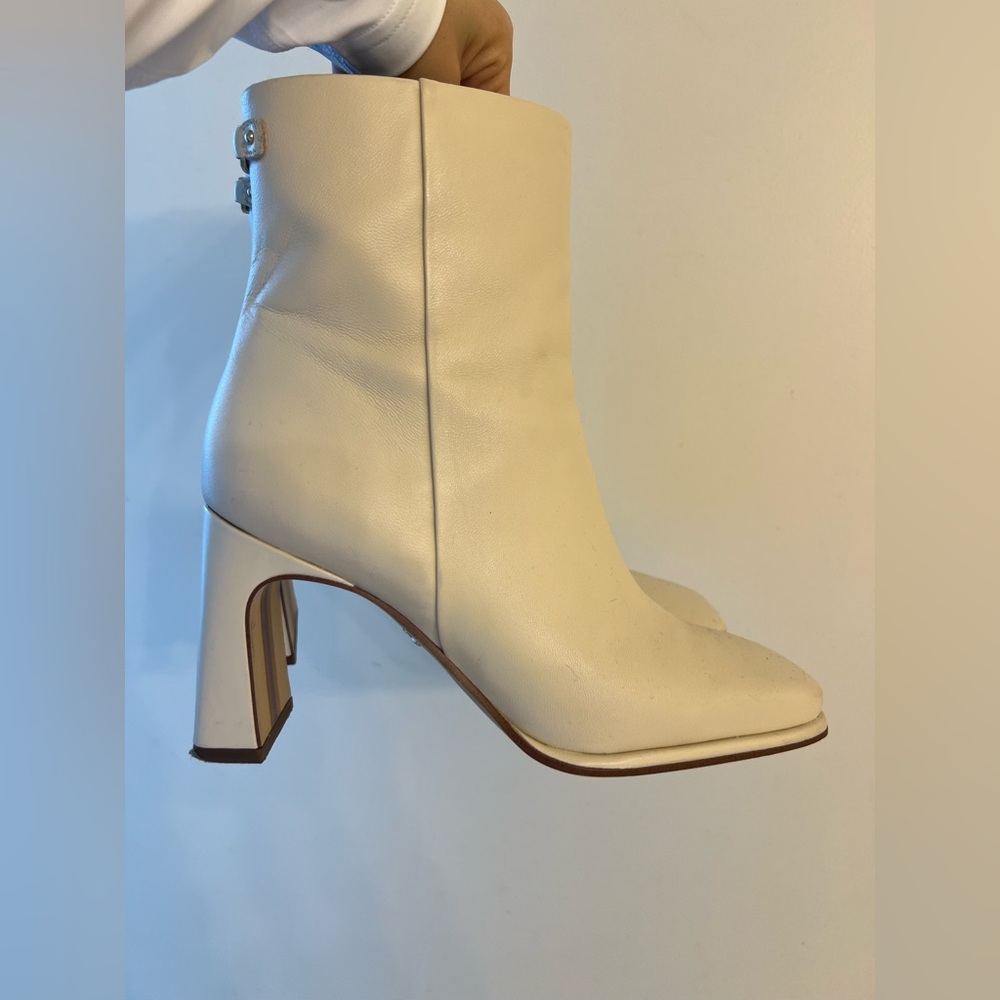 Sam Edelman Leather Cream Heeled Boots 8